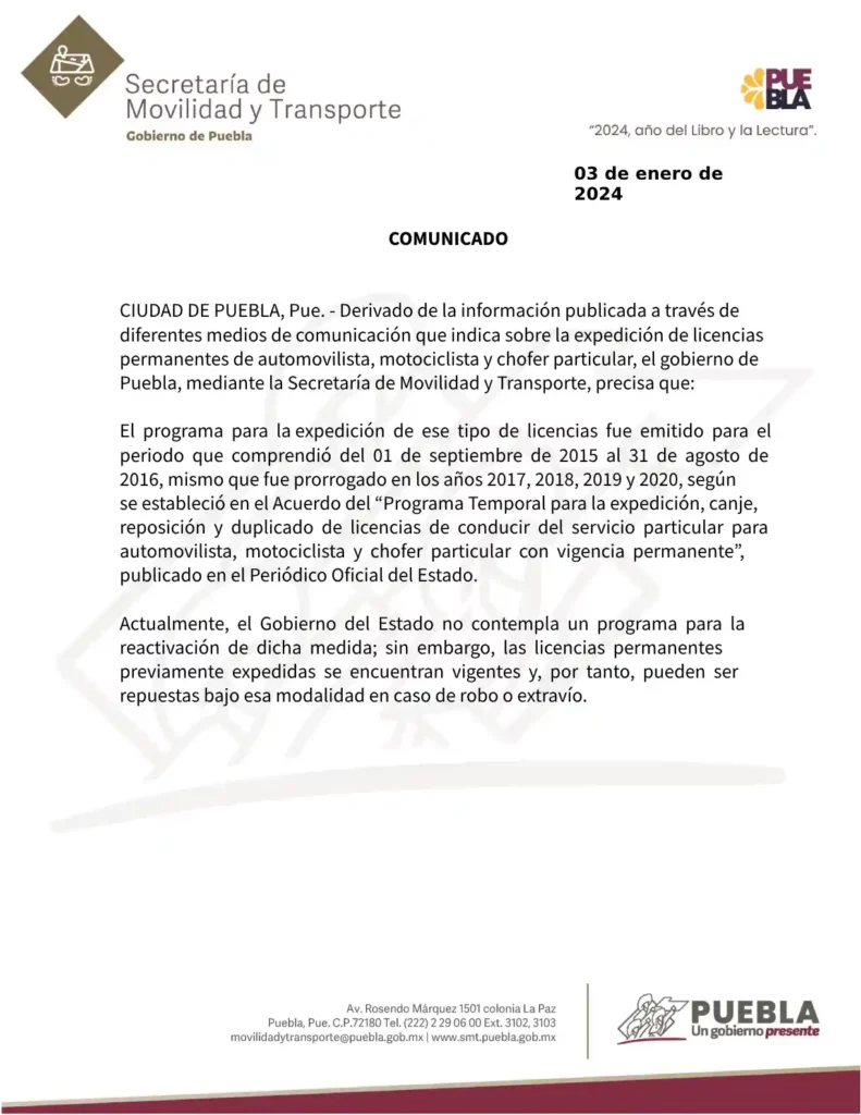 No habrá licencia permanente en Puebla